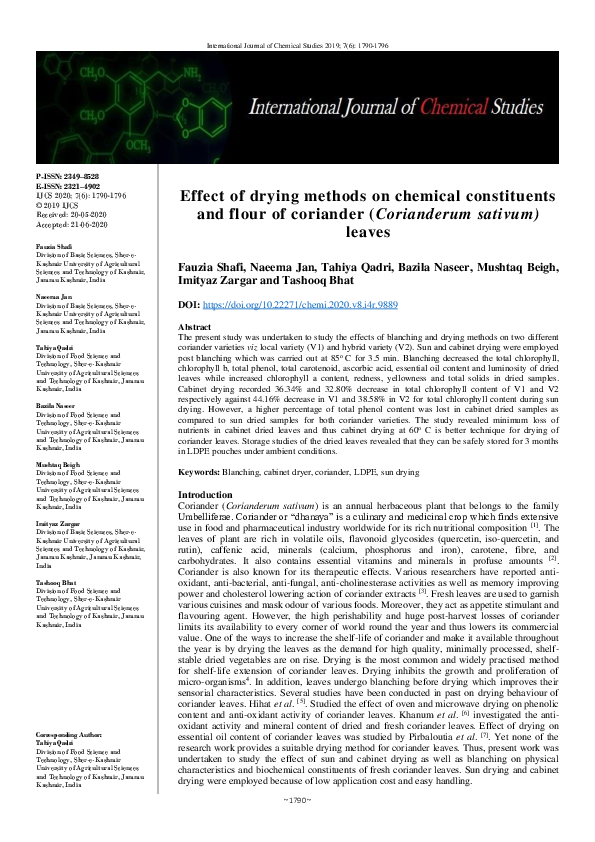 (PDF) Effect of drying methods on chemical constituents and flour of ...