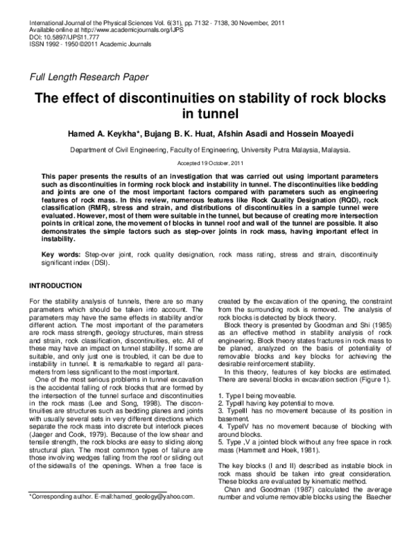 (PDF) The effect of discontinuities on stability of rock blocks in tunnel