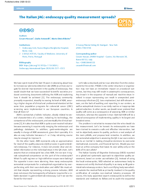 (PDF) The Italian JAG endoscopy quality measurement spreads? Giulio