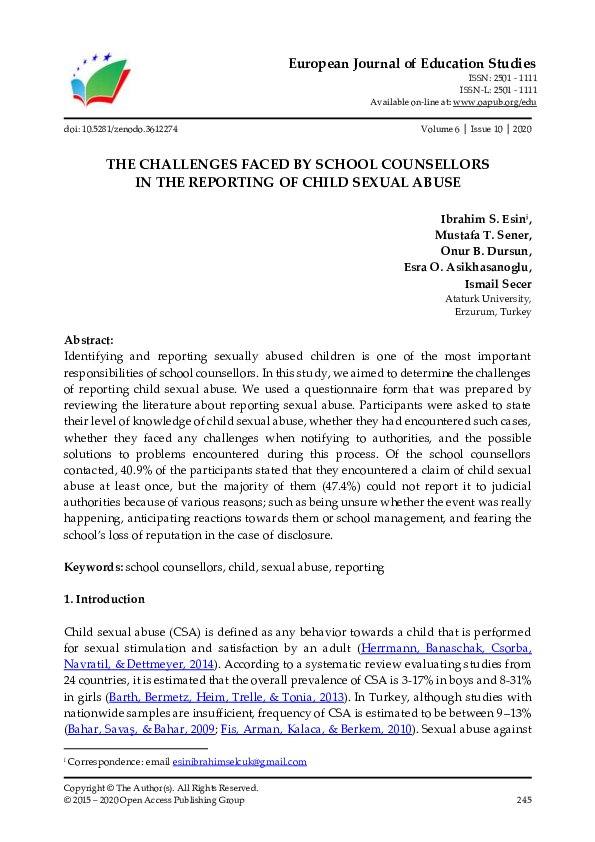 (PDF) The Challenges Faced by School Counsellors in the Reporting of ...