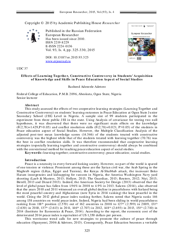 (PDF) Effects of Learning Together, Constructive Controversy in ...