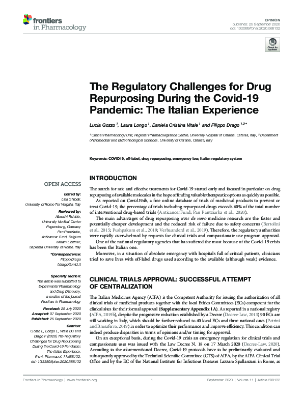 (PDF) The Regulatory Challenges for Drug Repurposing During the Covid ...