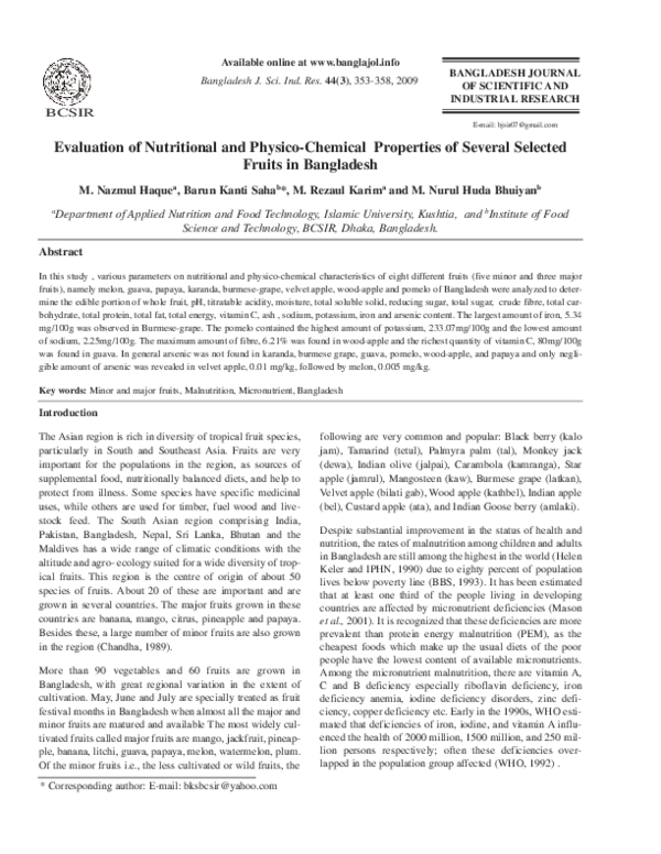 (PDF) Evaluation of Nutritional and Physico-Chemical Properties of ...
