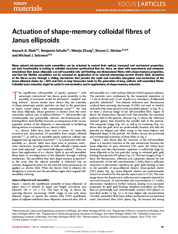 (PDF) Actuation of shape-memory colloidal fibres of Janus ellipsoids