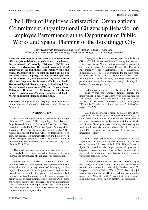 (PDF) The Effect of Employee Satisfaction, Organizational Commitment ...