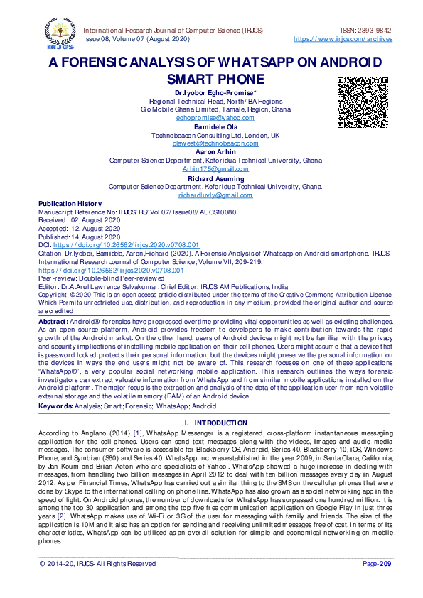 (PDF) A Forensic Analysis of Whatsapp on Android Smart Phone