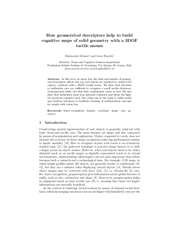 (PDF) How Geometrical Descriptors Help to Build Cognitive Maps of Solid ...