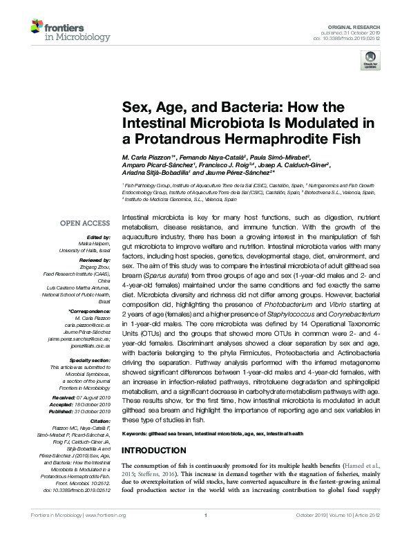 (PDF) Sex, Age, and Bacteria How the Intestinal Microbiota Is Modulated in a Protandrous