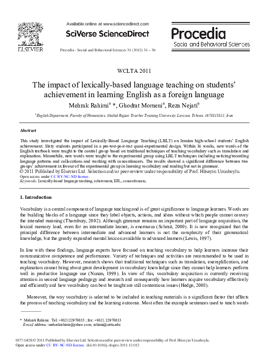 (PDF) The impact of lexically-based language teaching on students ...