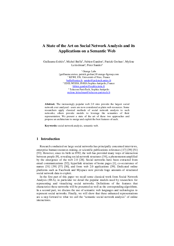 (PDF) A State of the Art on Social Network Analysis and its