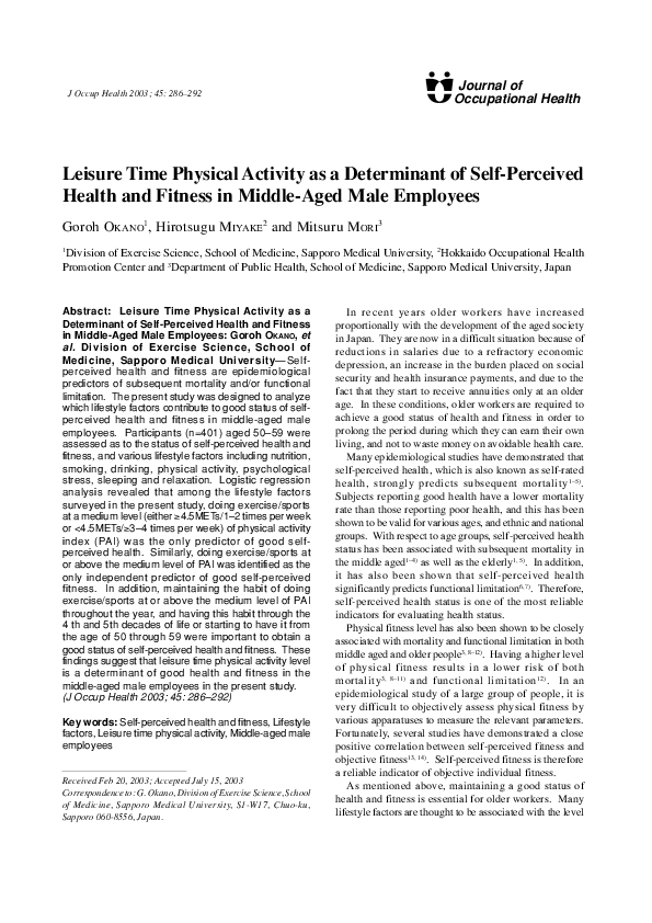 (PDF) Leisure Time Physical Activity as a Determinant of Self-Perceived ...