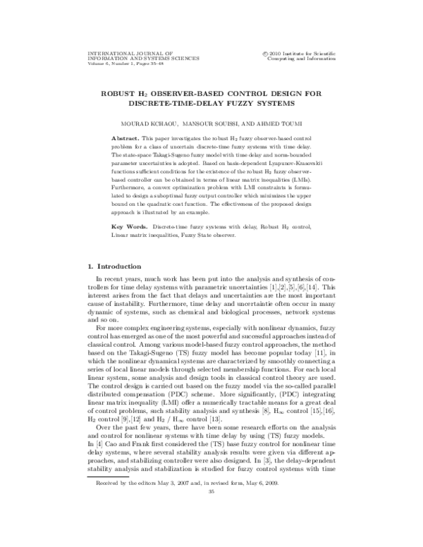 (PDF) robust h2 observer-based control design for (IJISS)