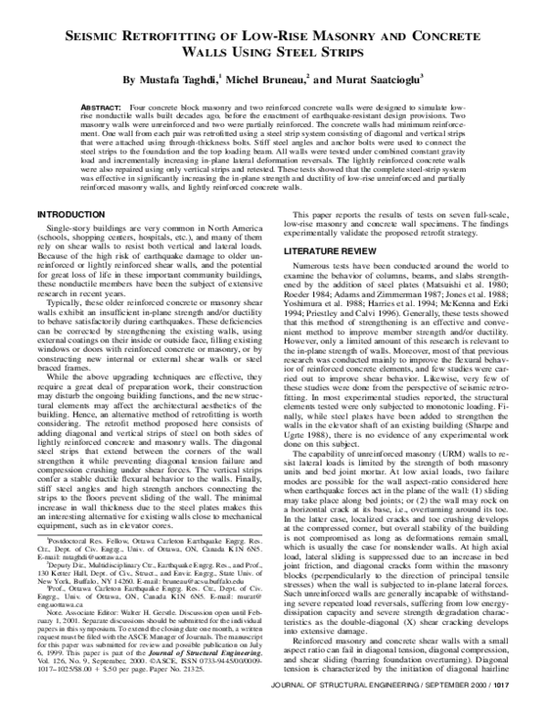 (PDF) Seismic Retrofitting of Low-Rise Masonry and Concrete Walls Using ...