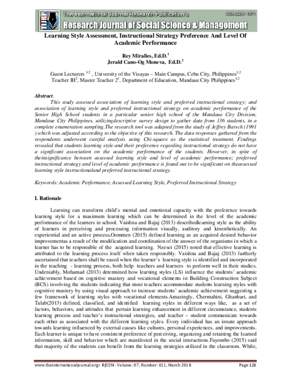(PDF) Learning Style Assessment, Instructional Strategy Preference and ...