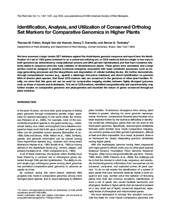 (PDF) Identification, Analysis, and Utilization of Conserved Ortholog ...