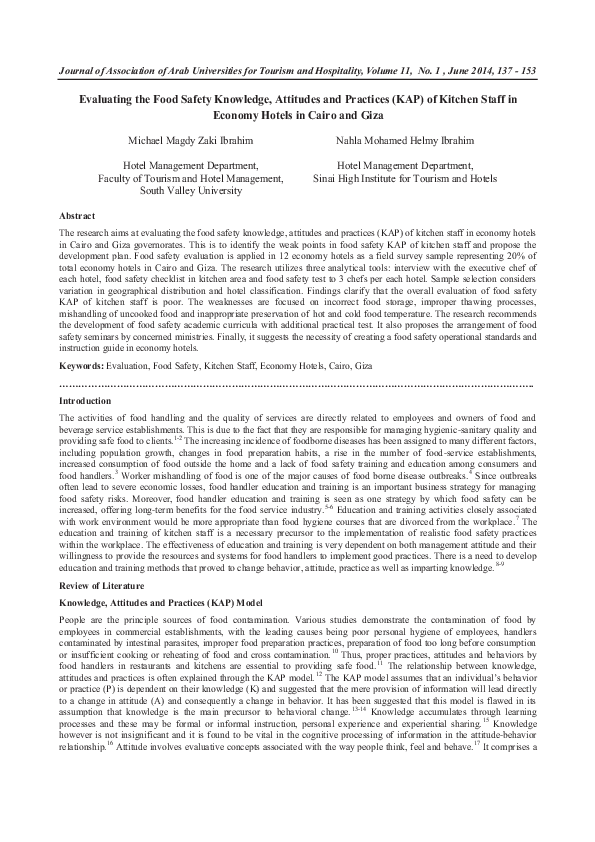(PDF) Evaluating the Food Safety Knowledge, Attitudes and Practices ...