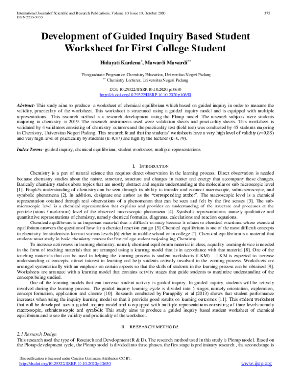 (PDF) Development of Guided Inquiry Based Student Worksheet for First ...