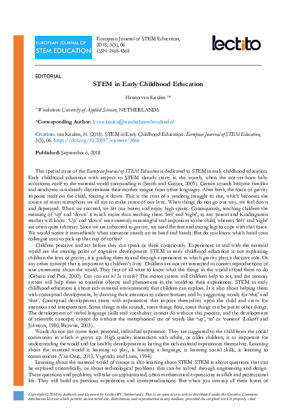 (PDF) STEM in Early Childhood Education