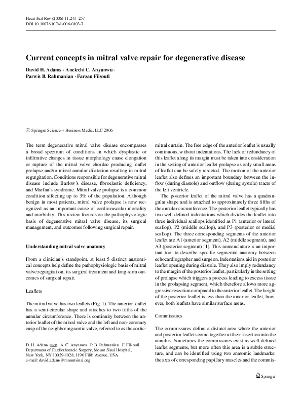 (PDF) Current concepts in mitral valve repair for degenerative disease