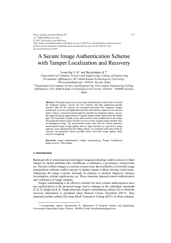 (PDF) A Secure Image Authentication Scheme with Tamper Localization and ...