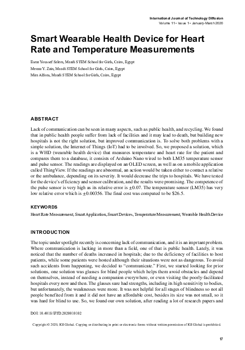 (PDF) Smart Wearable Health Device for Heart Rate and Temperature ...