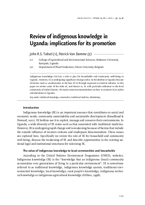 (PDF) Review of indigenous knowledge in Uganda: implications for its ...