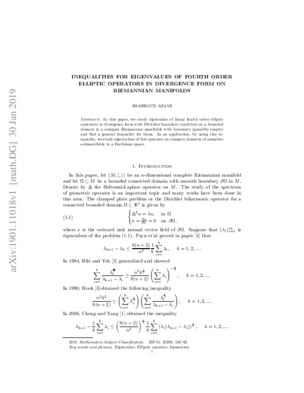 (PDF) Inequalities for eigenvalues of fourth order elliptic operators ...
