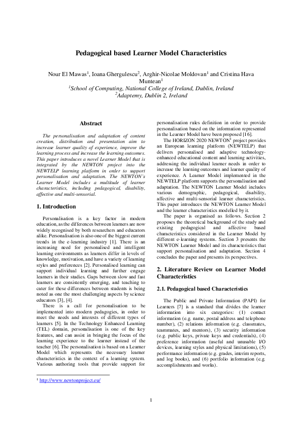 (PDF) Pedagogical based Learner Model Characteristics