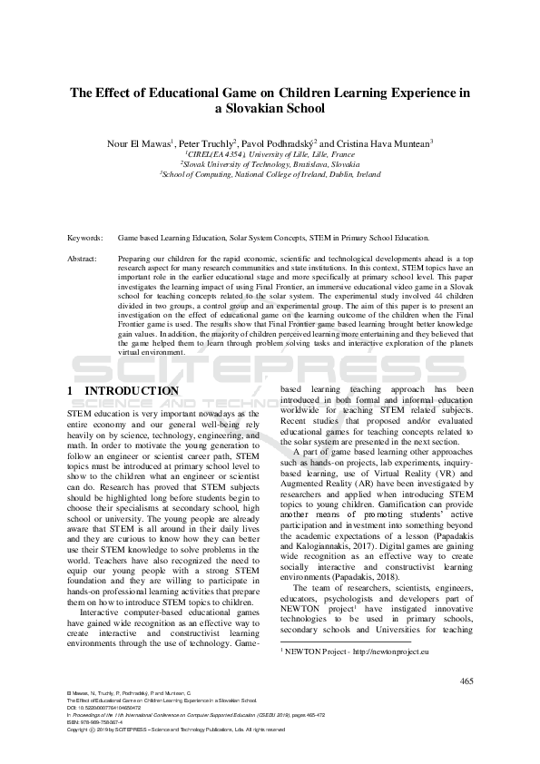 (PDF) The Effect of Educational Game on Children Learning Experience in ...