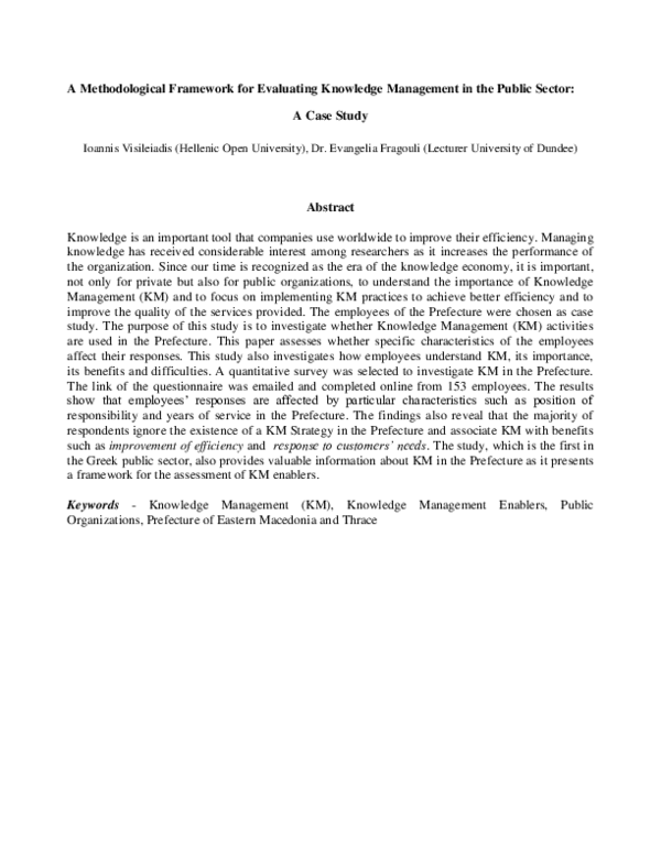 (PDF) A Methodological Framework for Evaluating Knowledge Management in ...
