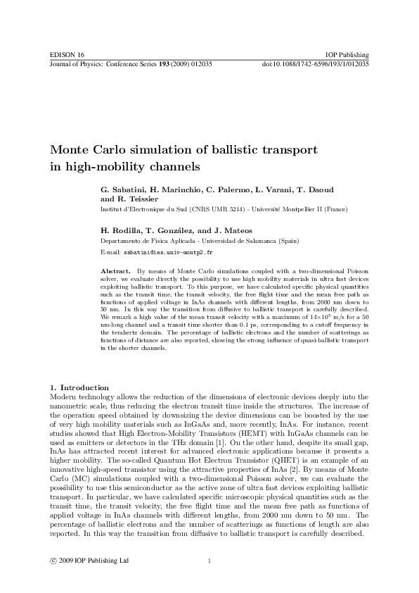 (PDF) Monte Carlo simulation of ballistic transport in high-mobility ...