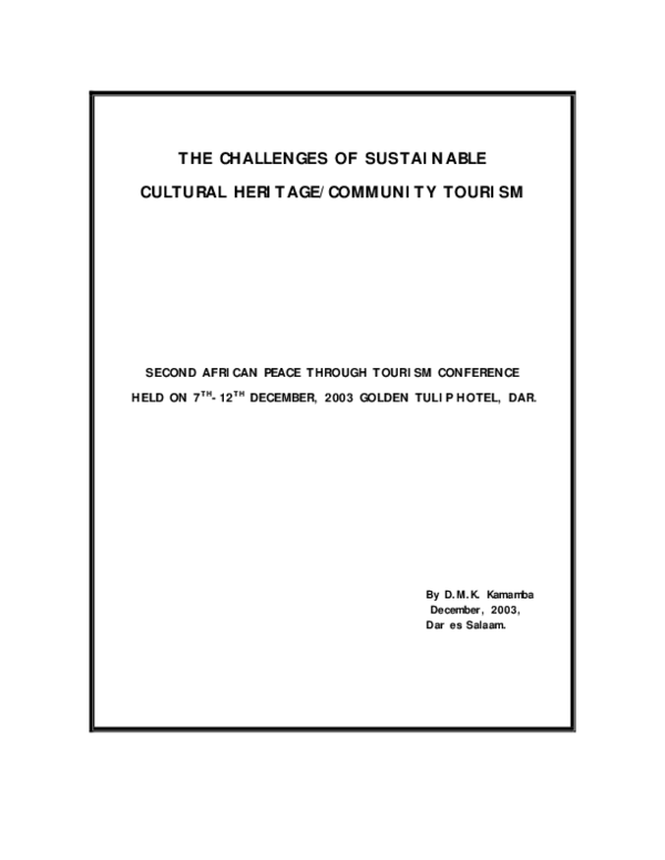 (PDF) The challenges of sustainable cultural heritage/community tourism
