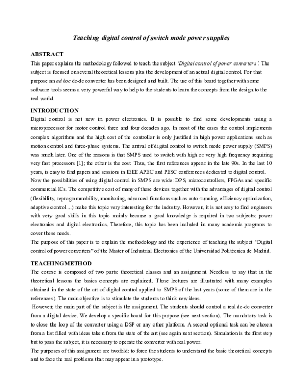 (PDF) Teaching digital control of switch mode power supplies