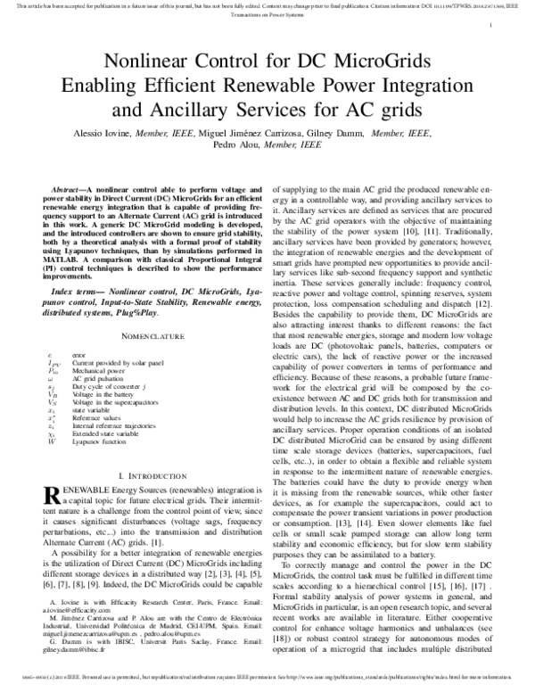 (PDF) Nonlinear Control for DC MicroGrids enabling Efficient Renewable ...