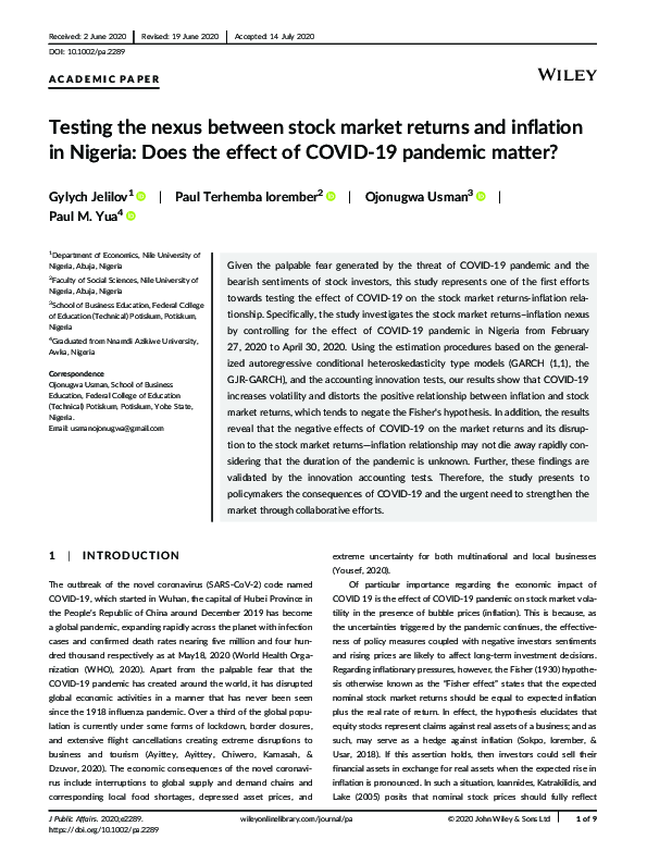 (PDF) Testing the nexus between stock market returns and inflation in ...