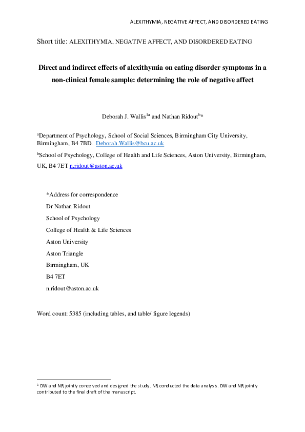 (PDF) Direct and indirect effects of alexithymia on eating disorder ...