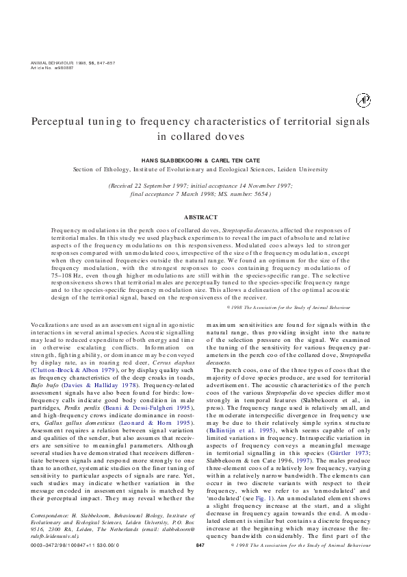 (PDF) Perceptual tuning to frequency characteristics of territorial