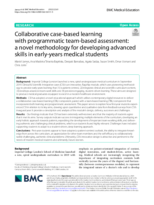 (PDF) Collaborative case-based learning with programmatic team-based ...