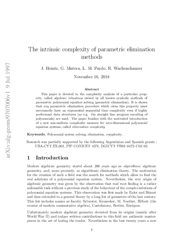 (PDF) The intrinsic complexity of parametric elimination methods