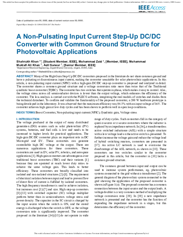 (PDF) A Non-Pulsating Input Current Step-Up DC/DC Converter with Common ...