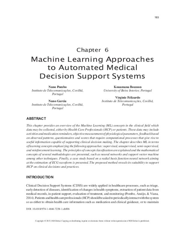 (PDF) Machine Learning Approaches to Automated Medical Decision Support ...