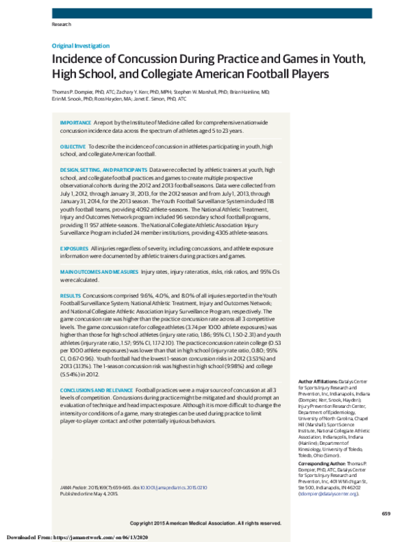 (PDF) Incidence of Concussion During Practice and Games in Youth, High ...