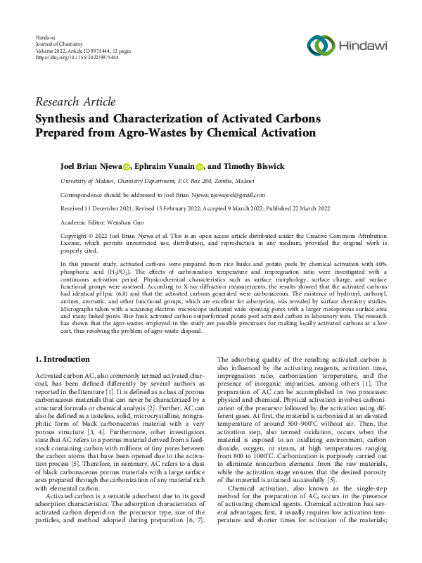 (PDF) Synthesis and Characterization of Activated Carbons Prepared from ...