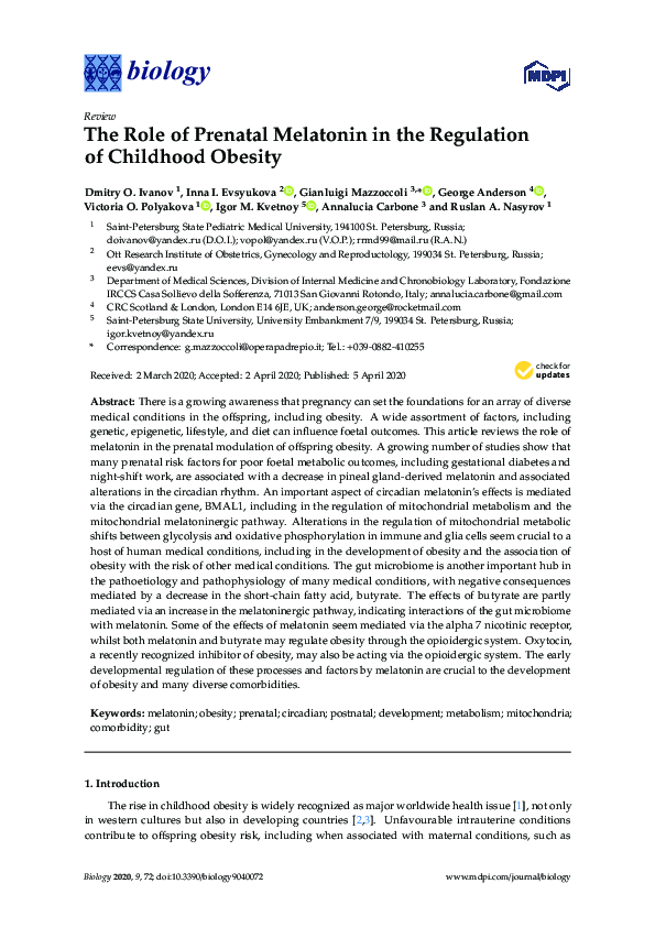(PDF) The Role of Prenatal Melatonin in the Regulation of Childhood Obesity