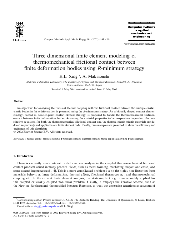 (PDF) Three dimensional finite element modeling of thermomechanical ...