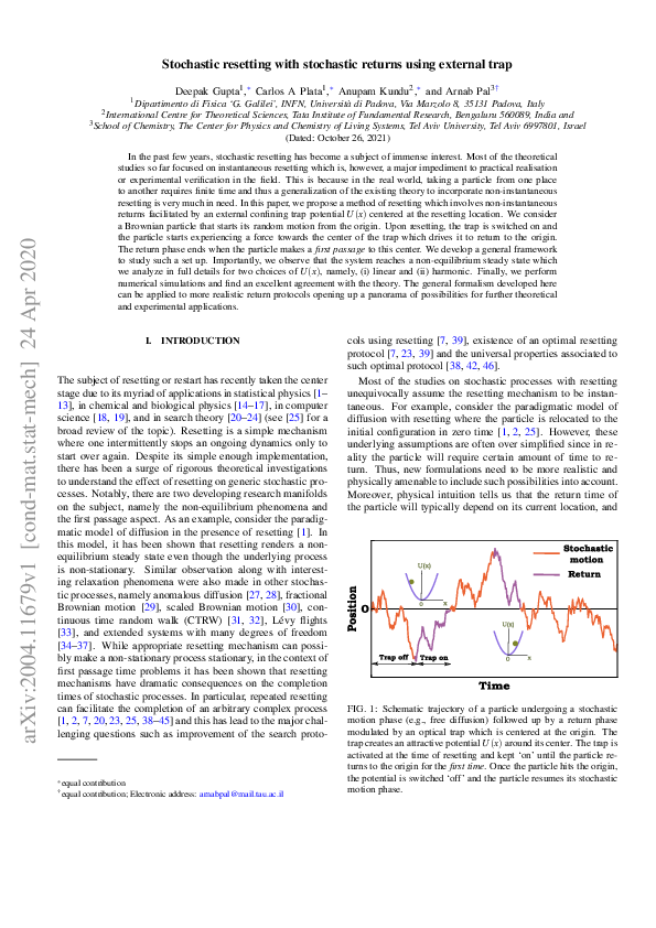 (PDF) Stochastic resetting with stochastic returns using external trap