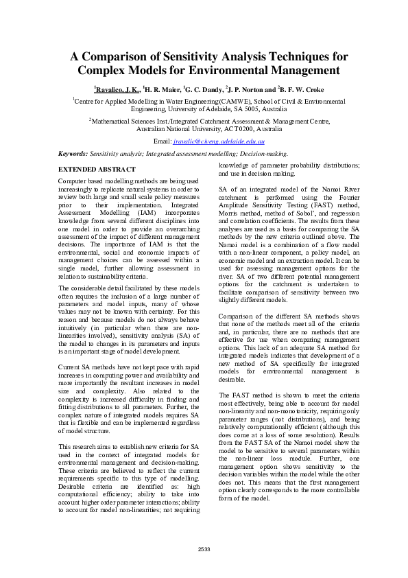 (PDF) A Comparison of Sensitivity Analysis Techniques for Complex ...
