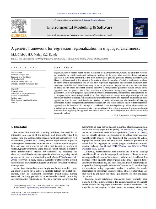 (PDF) A generic framework for regression regionalization in ungauged ...