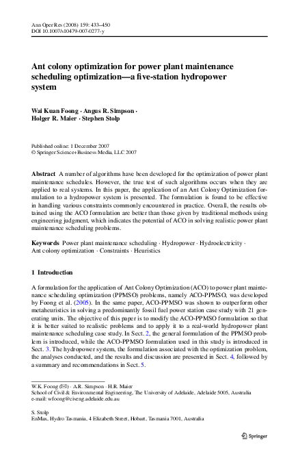 (PDF) Ant colony optimization for power plant maintenance scheduling ...