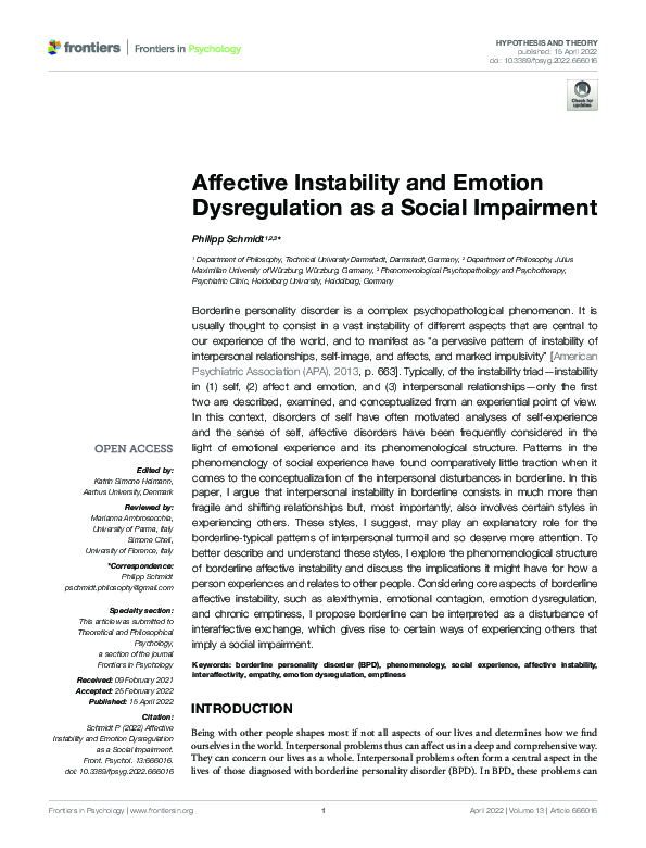 (PDF) Affective Instability and Emotion Dysregulation as a Social ...